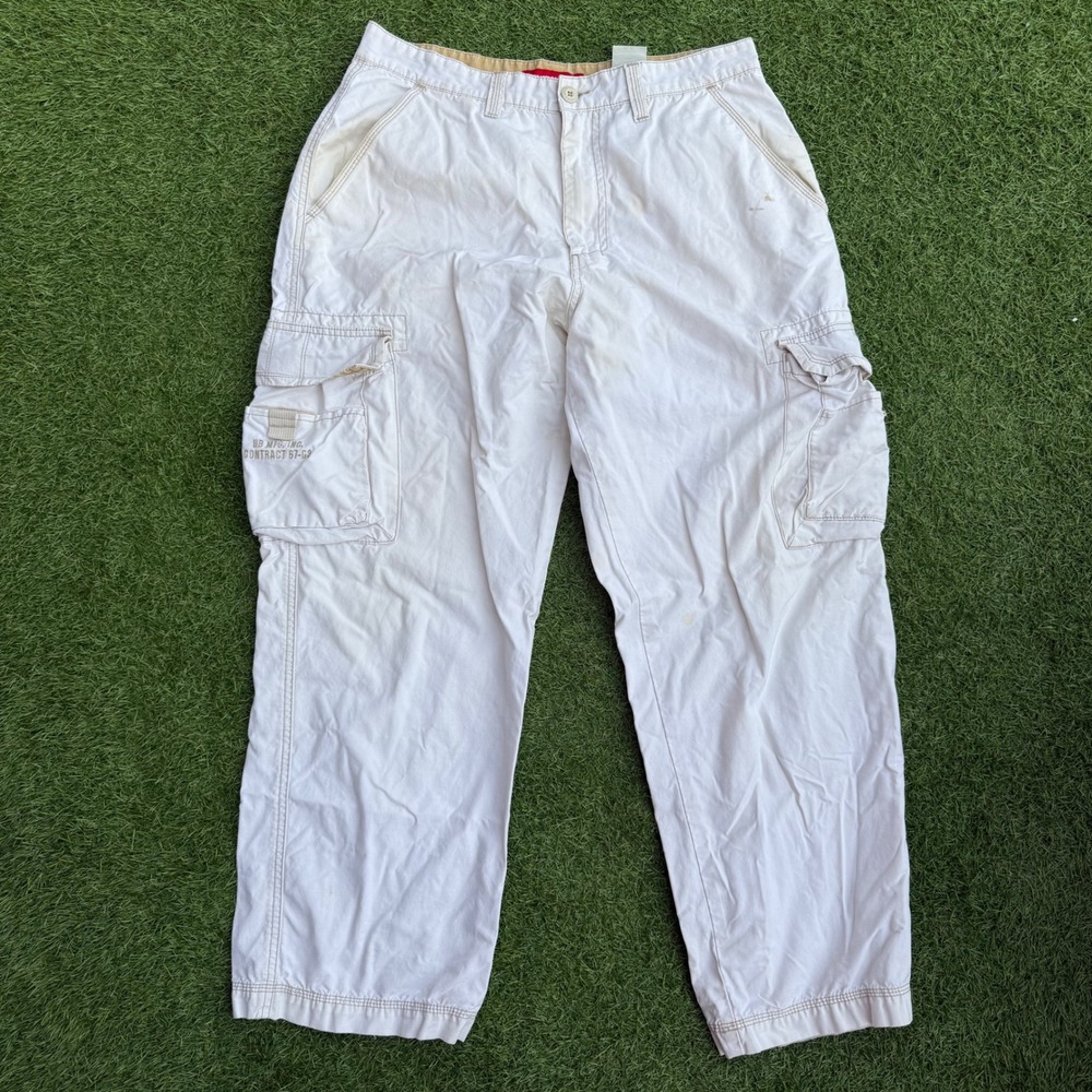 Vtg Unionbay Cargo Pants Khaki Beige Utility Pockets Relaxed Fit Mens Size 34x29
